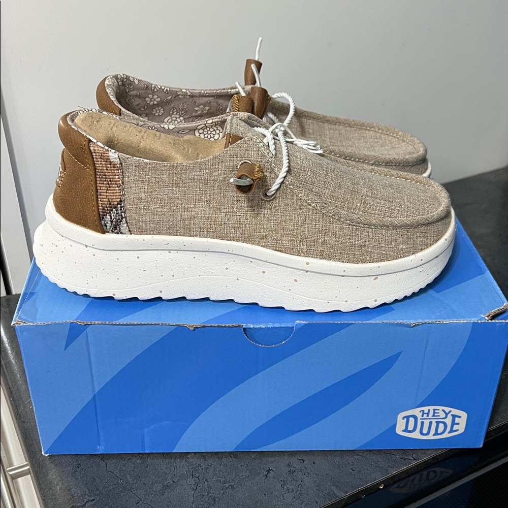 Hey Dude Tan and Brown Slip-On Shoes